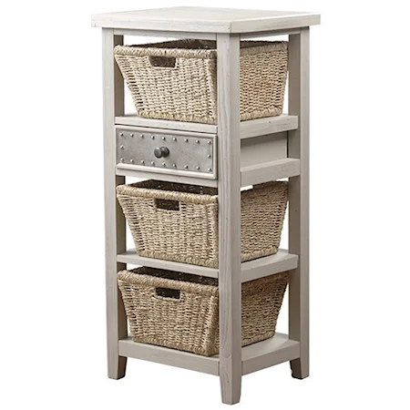 Rustic 3 Basket Stand with Metal Accent Drawer